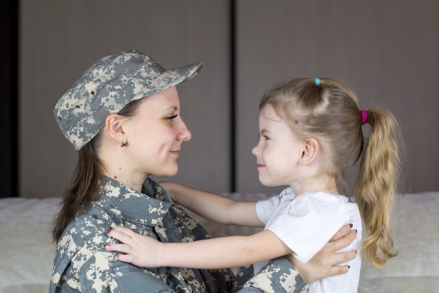 Happy military family at their new home