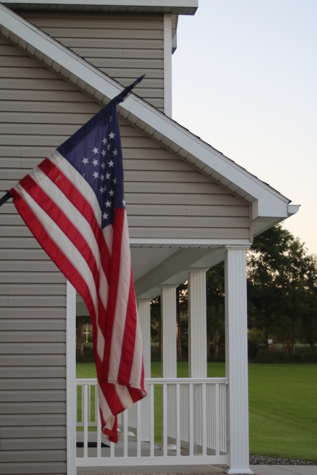 Beautiful home with American flag